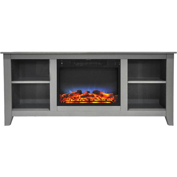 Hanover Bel Air 63 in. Electric Fireplace and Entertainment Stand in Gray with Multi-Color LED Insert