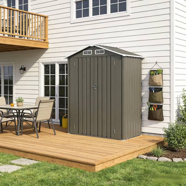 5 ft. W x 3 ft. D Peaked Roof Metal Outdoor Storage Shed Tool Shed with Lockable Door in Gray (15 sq. ft. )