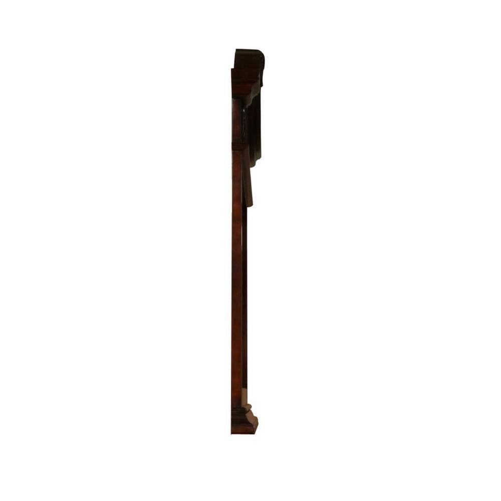 Arched Dark Brown Maple Wood Dresser Mirror with Hand Carved Frame