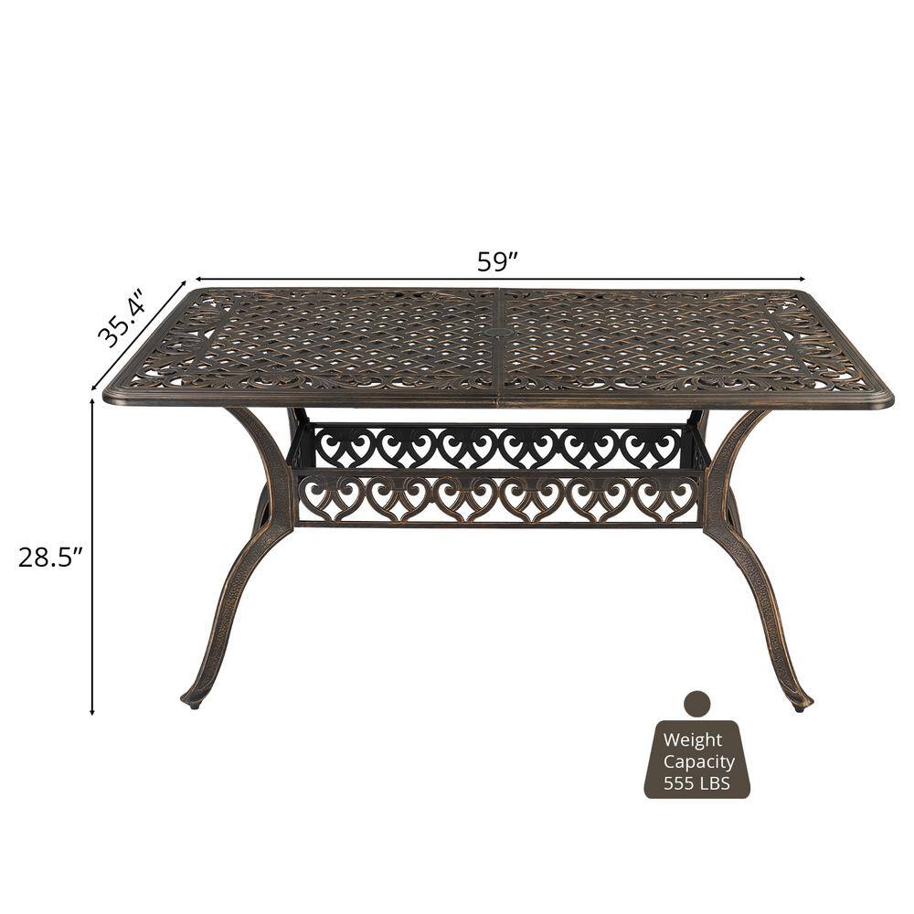 Bronze 60 in. Rectangle Cast Aluminum Outdoor Dining Table with Umbrella Hole