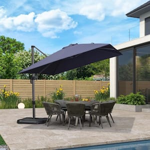 10 ft. Square Aluminum Outdoor Patio Cantilever Umbrella Offset 360° Rotation Umbrella with Base, Navy Blue