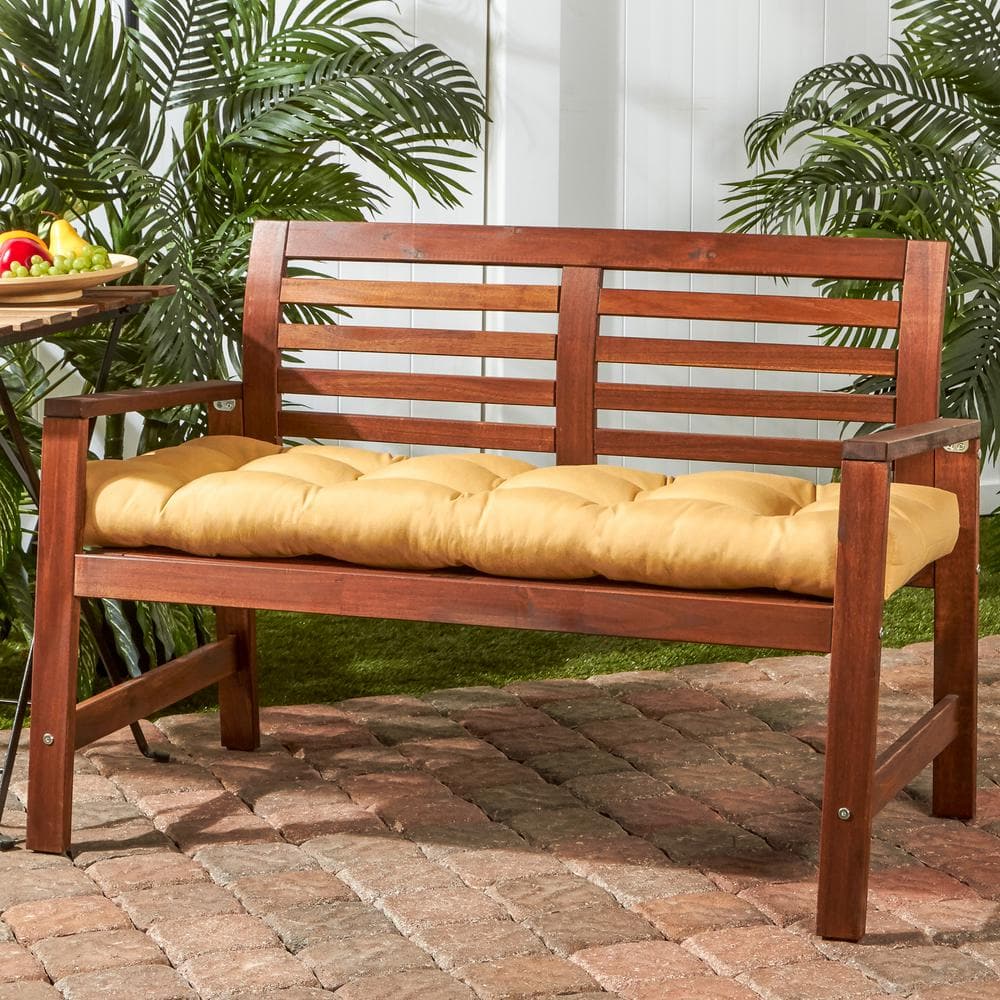 Wheat Sunbrella Fabric Outdoor Bench Cushion with Ties