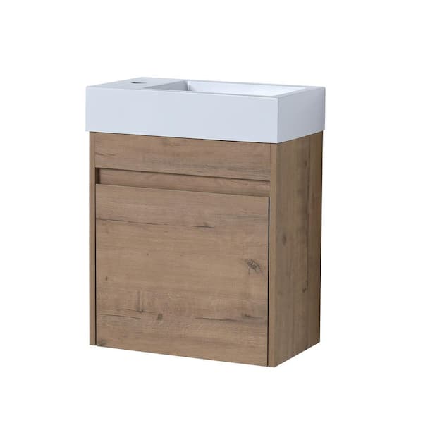FORCLOVER 18-1/8 in. W x 10-1/4 in. D x 22-13/16 in. H Bath Vanity in Imitative Oak with White Resin Top