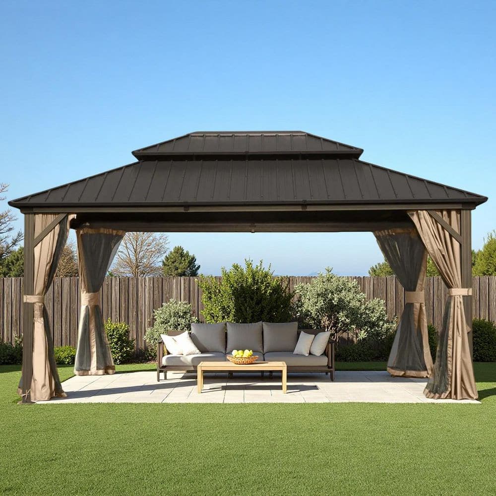ToolCat 10 ft. x 14 ft. Bronze Brown Hardtop Gazebo,Aluminum Metal