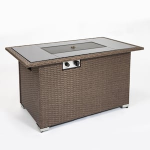50,000 BTU Brown Rectangle Wicker Outdoor Propane Fire Pit Table with Wind Guard