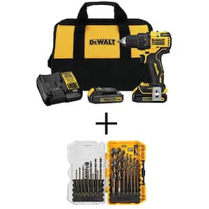 ATOMIC 20V MAX Cordless Brushless Compact 1/2 in. Drill/Driver Kit and Black and Gold Drill Bit Set (21 Piece)