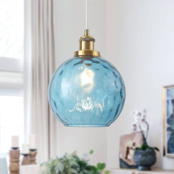 1 Light Blue Modern Globe Single Pendant Lighting With Glass Shade,No Bulbs Included