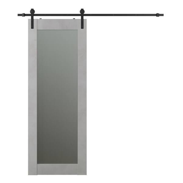 Belldinni Vona 207 18 in. x 96 in. Full Lite Frosted Glass Light Urban Finished Composite Wood Sliding Barn Door with Hardware Kit