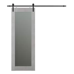 Vona 207 30 in. x 96 in. Full Lite Frosted Glass Light Urban Finished Composite Wood Sliding Barn Door with Hardware Kit