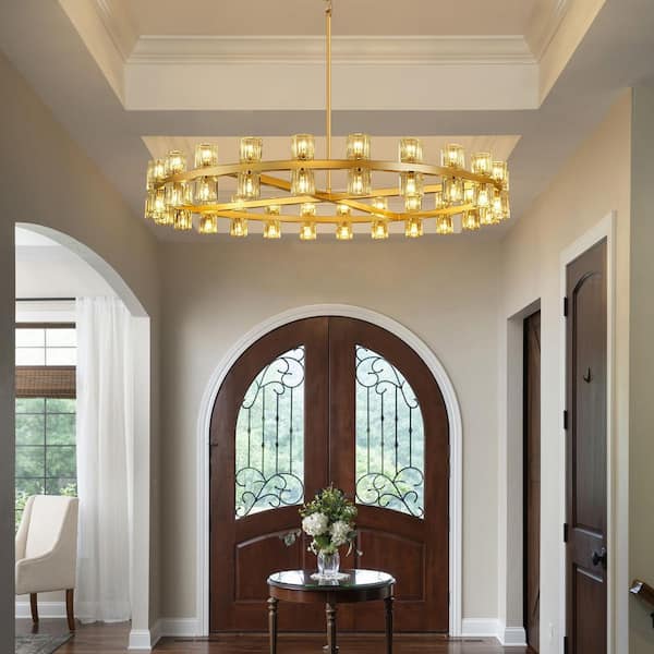 48-Light 48 in. Dimmable LED Brass Wagon Wheel Kitchen Island Chandelier, for Dining Room, Living Room, Bedroom, Foyer