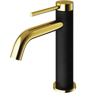 Madison Single Handle Single-Hole Bathroom Faucet in Matte Gold and Carbon Fiber