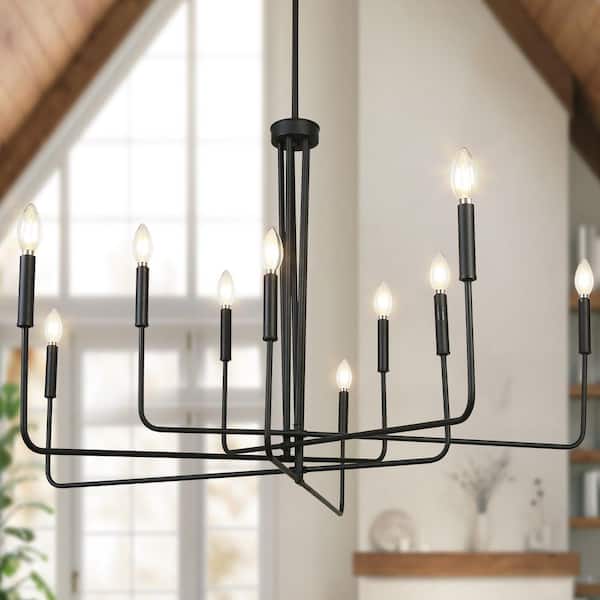 40.2 in. 10-Light Matte Black Large Island Chandelier Modern Candlestick Chandelier for Foyer Living Room Dining Room
