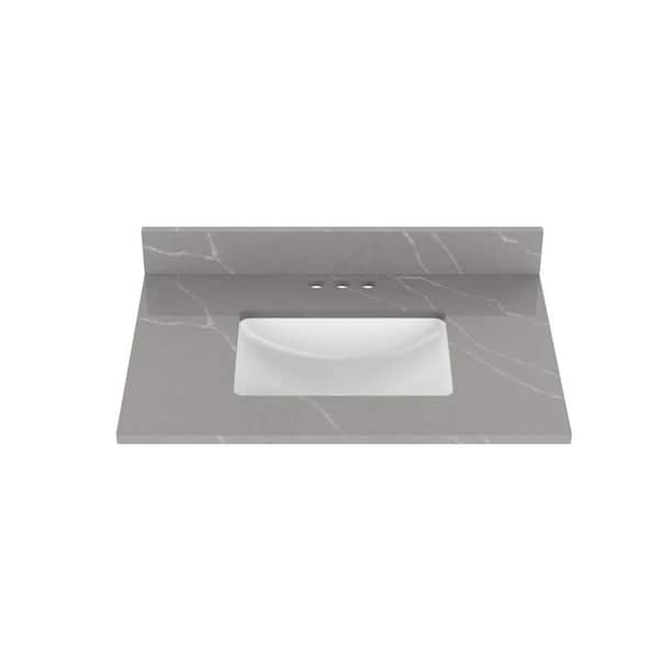 Home Decorators Collection 25 in. W x 22 in. D Quartz Vanity Top in Cerous Gray with White Ceramic Rectangular Single Sink