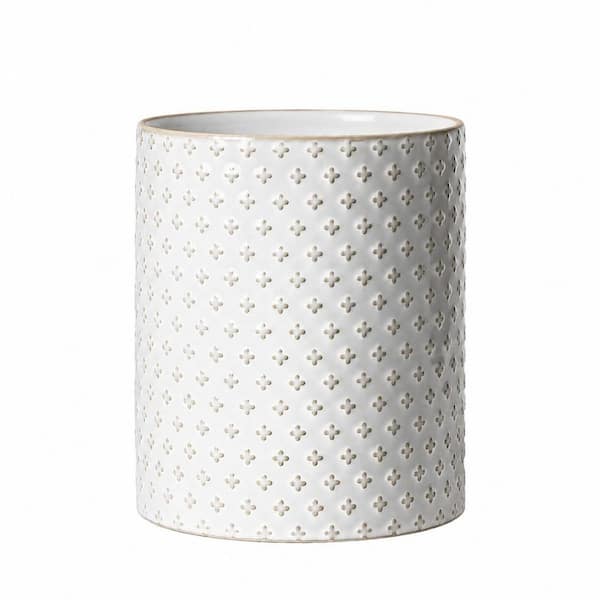7.1 in. Large Ceramic Utensil Holder with Embossed Clover Pattern for Kitchen Countertop Storage