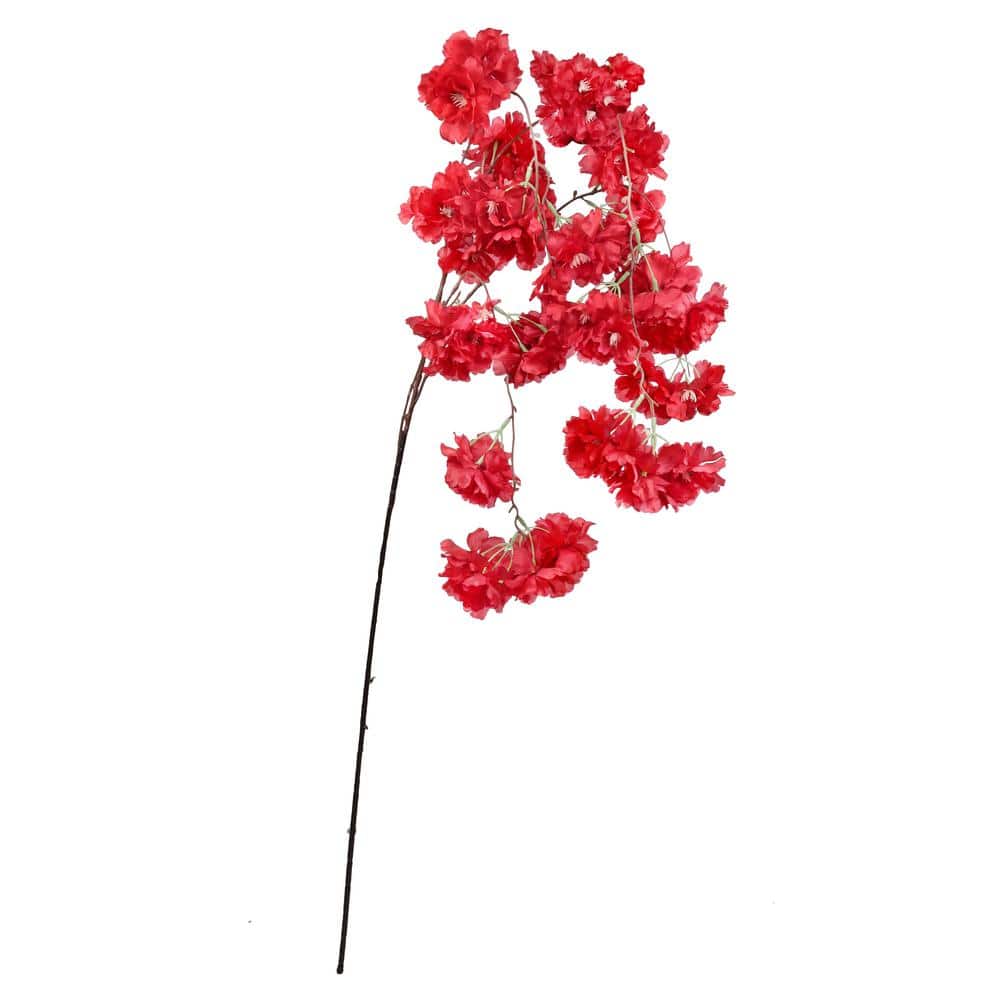 58 in. Red Artificial Cherry Blossom Flower Stem Cluster Hanging Spray