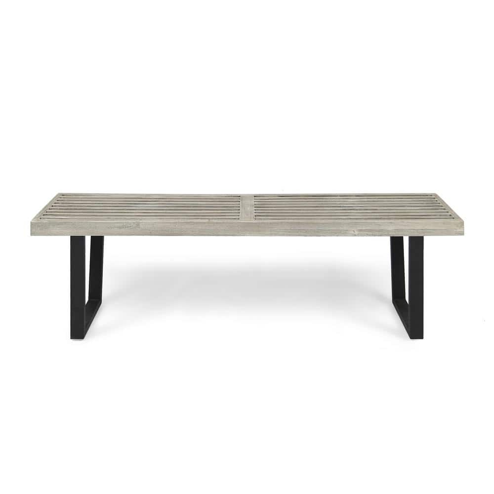 Fresno 61.75'' Brushed Light Gray and Black Iron Outdoor Dining Bench