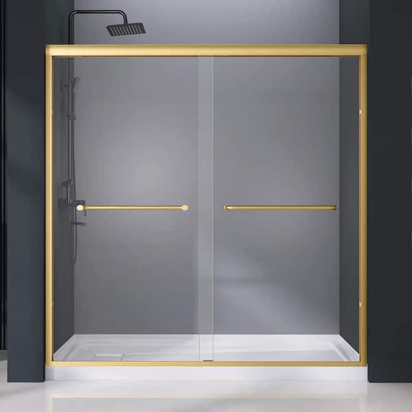 62 to 66 in. W x 72 in. H Double Sliding Shower Door in Gold Framed Bypass Alcove Shower Door with Clear Glass