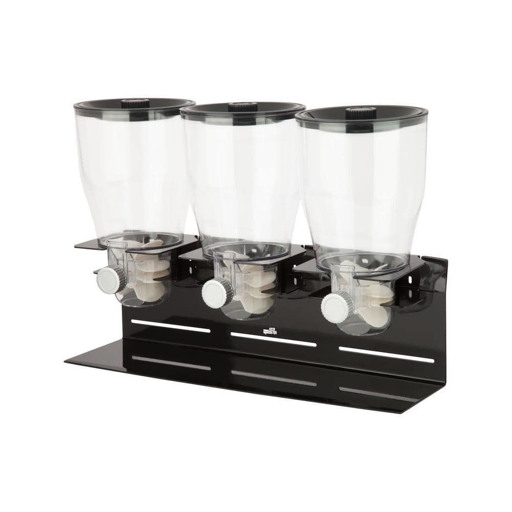 Black and Clear Triple Canister Dry Food Dispenser