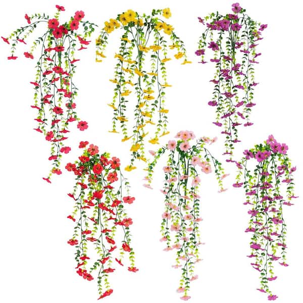 30 in. Assorted UV Resistant Artificial Daisy Hanging Plant (Indoor/Outdoor)-Set of 6