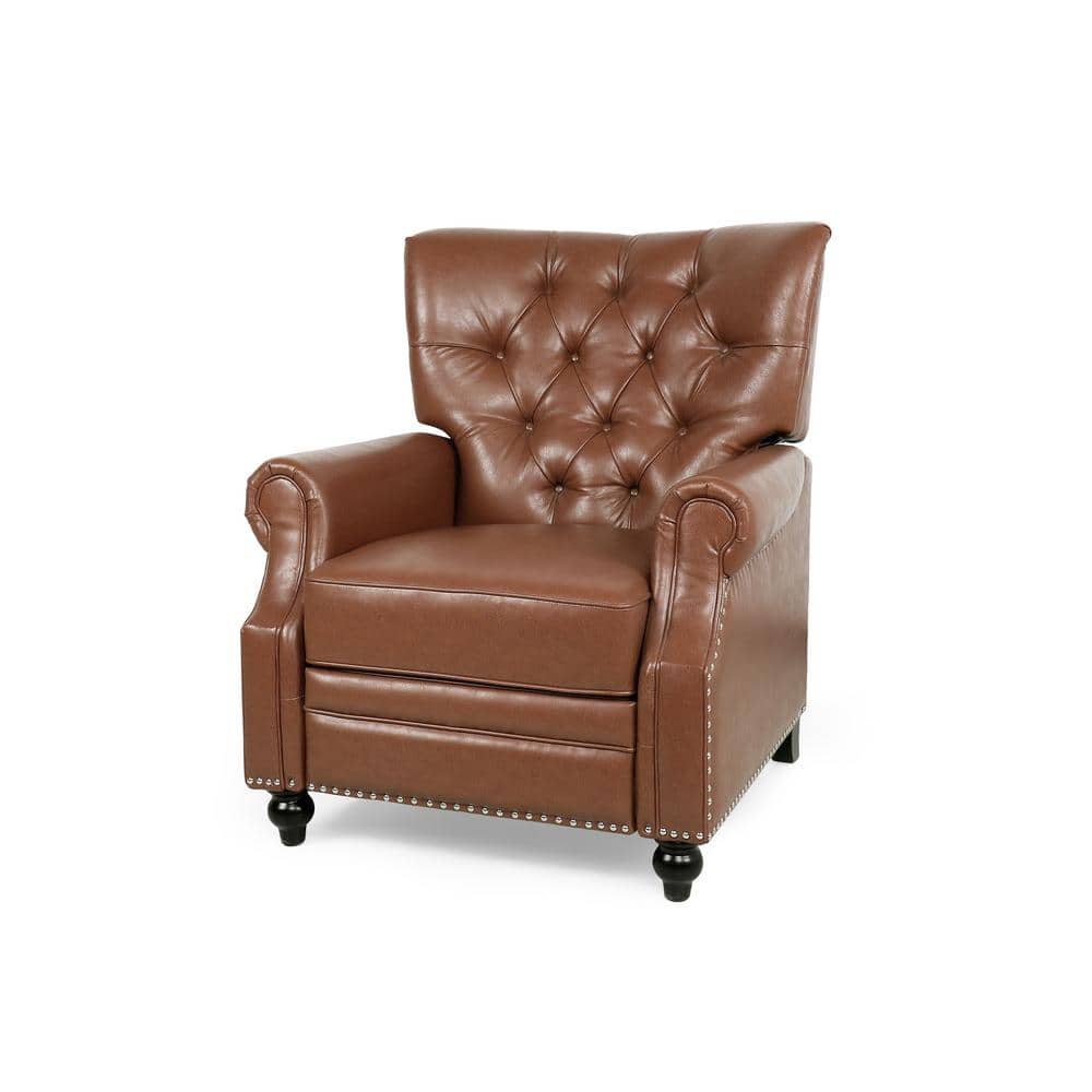 Cognac Brown Elegance Faux Leather Wood Club Recliner
