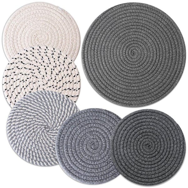 Cotton Woven Gray Kitchen Trivet Set Heat Resistant Hot Pads Tabletop Protection 6 Piece Kitchen Accessory