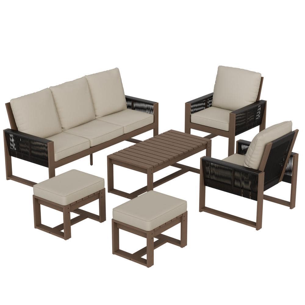 8-piece cedar wood wicker outdoor patio conversation sofa set against a white background.
