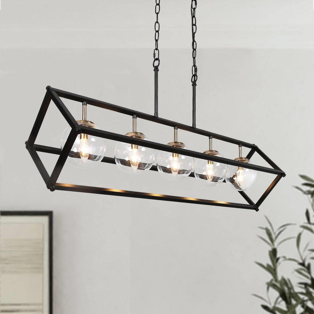 Zevni Large Modern Dining Room Linear Chandelier, 41.5 in. Black Island ...