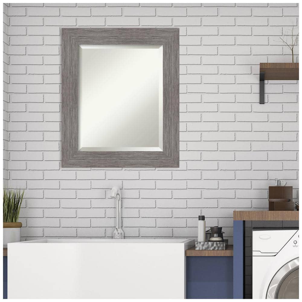 Pinstripe Plank Grey 21.5" x 25.5" Beveled Bathroom Vanity Mirror