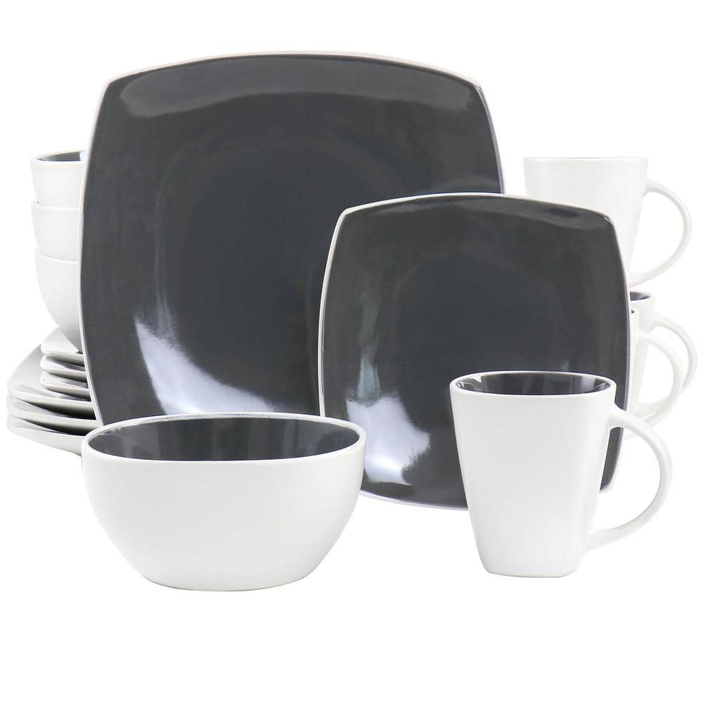 Soho Lounge 16-Piece Grey Soft Square Stoneware Dinnerware Set -  GIBSON elite, 985121040M