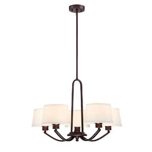 Studio 5-Light Satin Bronze Chandelier with White Fabric Shade For Dining Rooms