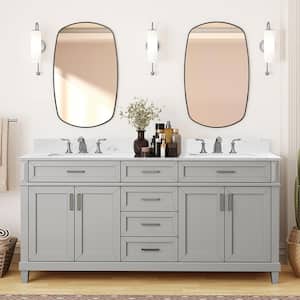 Talmore 72 in. Double Sink Freestanding Sky Grey Bathroom Vanity with White Engineered Carrara Marble Top (Assembled)
