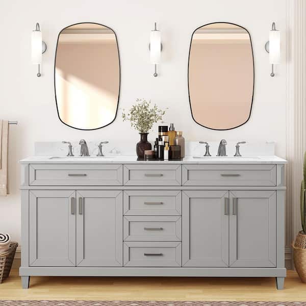 Talmore 72 in. Double Sink Sky Grey Bath Vanity with White Engineered Carrara Marble Top (Assembled)