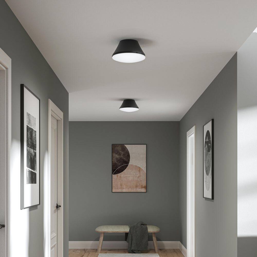 Avra 11.00 in. Round Matte Black Round Flush Mount Steel Light with White Glass Shade for Bedrooms price history on PriceWatchPro