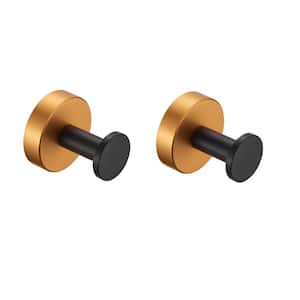 Wall-Mounted Round Bathroom Robe Knob Hook and Towel Hook in Black Gold (2-Pack)