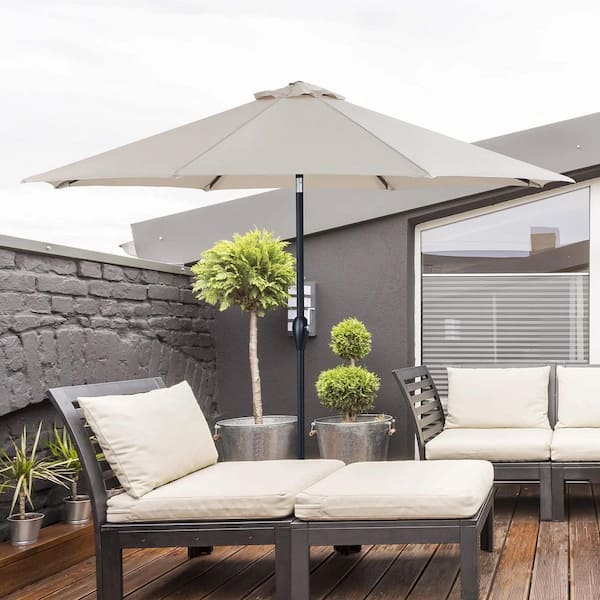 Primehome 9 ft. Patio Umbrella Push-Button Tilt and Crank-UV Resistant 8-Fiberglass Ribs Heavy-Duty for Pool, Deck,Garden in Beige