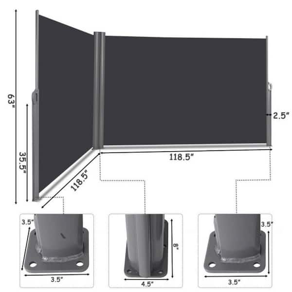 237 in. W x 63 in. H Patio Retractable Double Folding Side Awning Screen Divider (Extendable up to 5.3 ft. x 20 ft.)