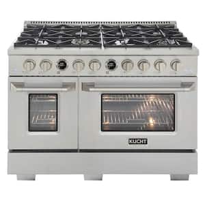 48 in. 6.7 cu. ft. 8-Burners Dual Fuel Range for Propane Gas in Stainless Steel with Horus Digital Dial Thermostat