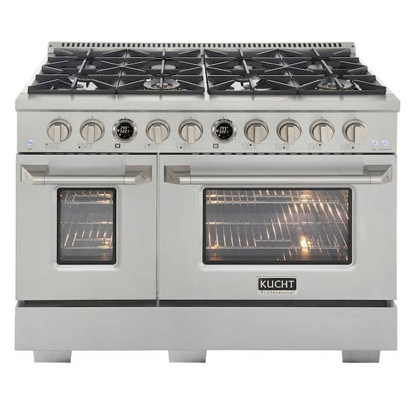 Kucht 48 in. 6.7 cu. ft. 8-Burners Dual Fuel Range for Natural Gas in Stainless Steel with Horus Digital Dial Thermostat