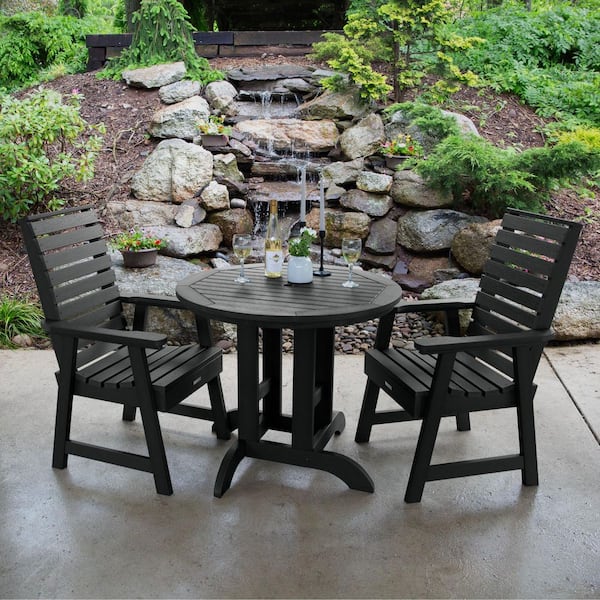 Highwood Weatherly Black 3-Piece Recycled Plastic Round Outdoor Dining Set