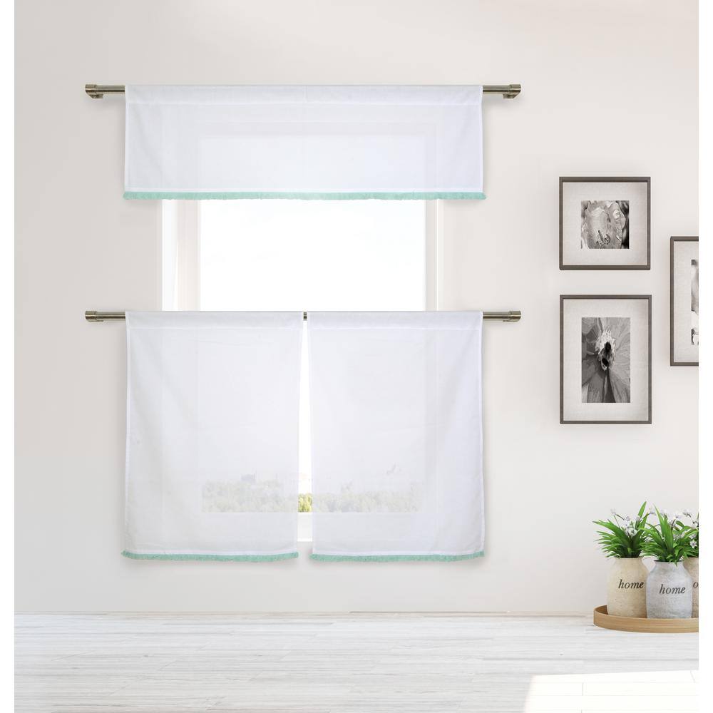 Tessie Aqua Blue Cotton LightFiltering Rod Pocket Kitchen Curtain & Tier S