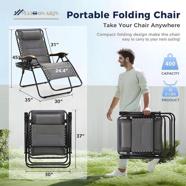ITOPFOX Oversized Grey Metal Reclining Lawn Chair Wide Seat