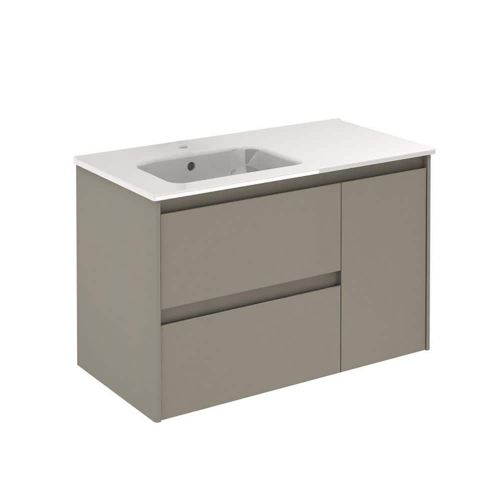 35.6 in. W x 18.1 in. D x 32.9 in. H Bath Vanity in Matte Sand with Gloss White Ceramic Top -  WS Bath Collections, Ambra 90 SM