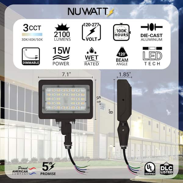 15-Watt 2250 Lumens Bronze Outdoor Integrated LED Flood Light 1/2" Adjustable Knuckle Mount Security Light, 3CCT (2-PK)