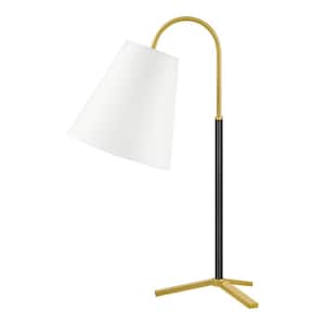 Warrenton 21 in. Black with Gold Accents Table Lamp with Cone White Fabric Shade