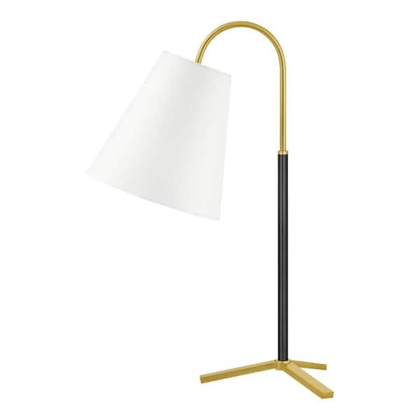Hampton Bay Warrenton 21 in. Black with Gold Accents Table Lamp with Cone White Fabric Shade