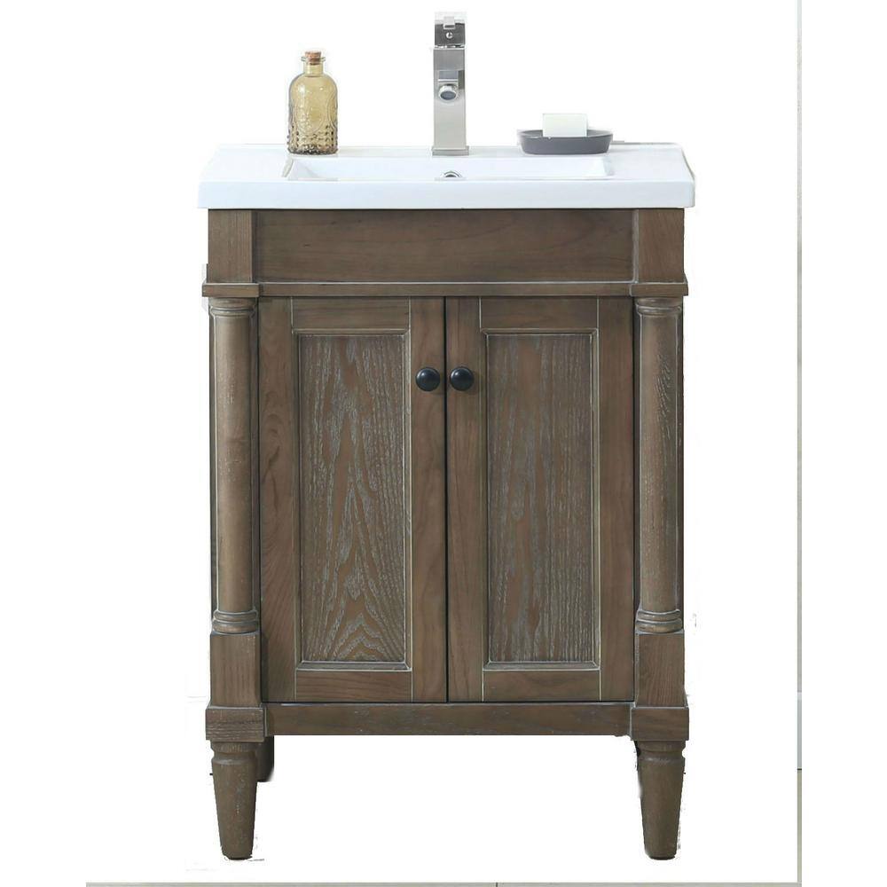 24 In W X 183 In D X 333 In H Vanity In Weathered Gray With Porcelain Vanity Top In White With White Basin Wlf7021 24 The Home Depot