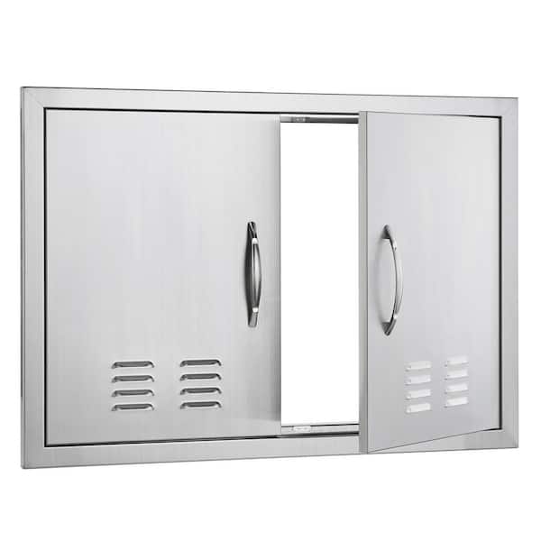 Double Outdoor Kitchen Door 30 in. W x 21 in. H BBQ Access Door Stainless Steel Flush Mount Door with Handles and Vents