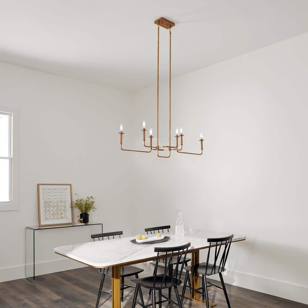 Elegant Brass 6-Candle Linear Chandelier, 11" x 17.5"