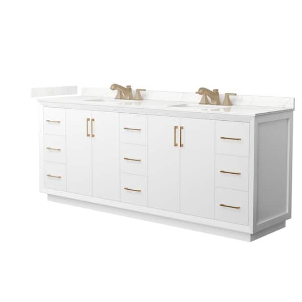Wyndham Collection Strada 84 in. W x 22 in. D x 35 in. H Double Bath Vanity in White with Giotto Quartz Top