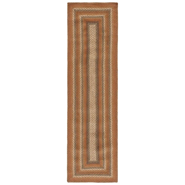 SAFAVIEH Braided Ivory/Green 2 ft. x 8 ft. Border Striped Runner Rug